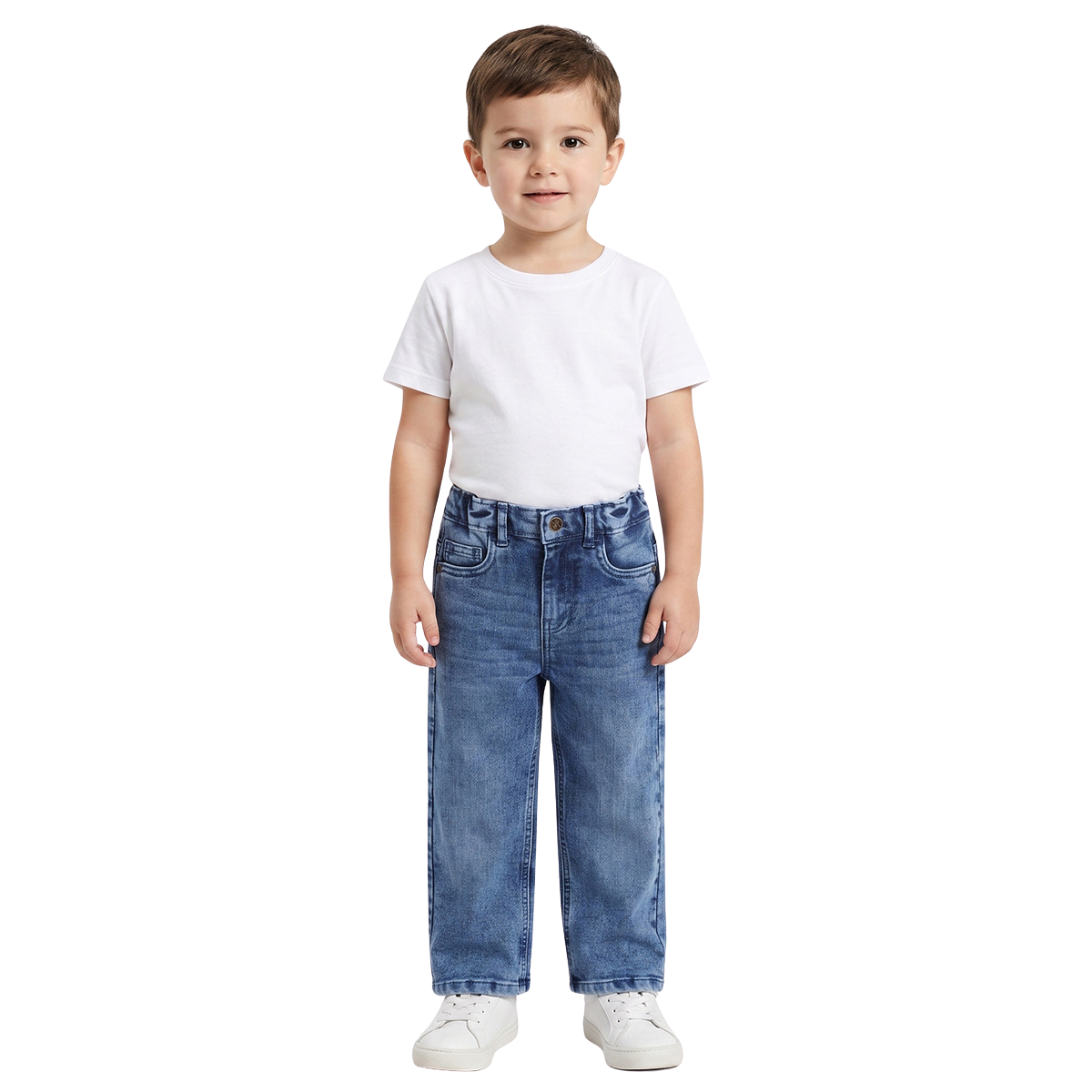 Baby Boys Blue Cotton Blend Washed Denim Pant Regular Fit Casual Wear