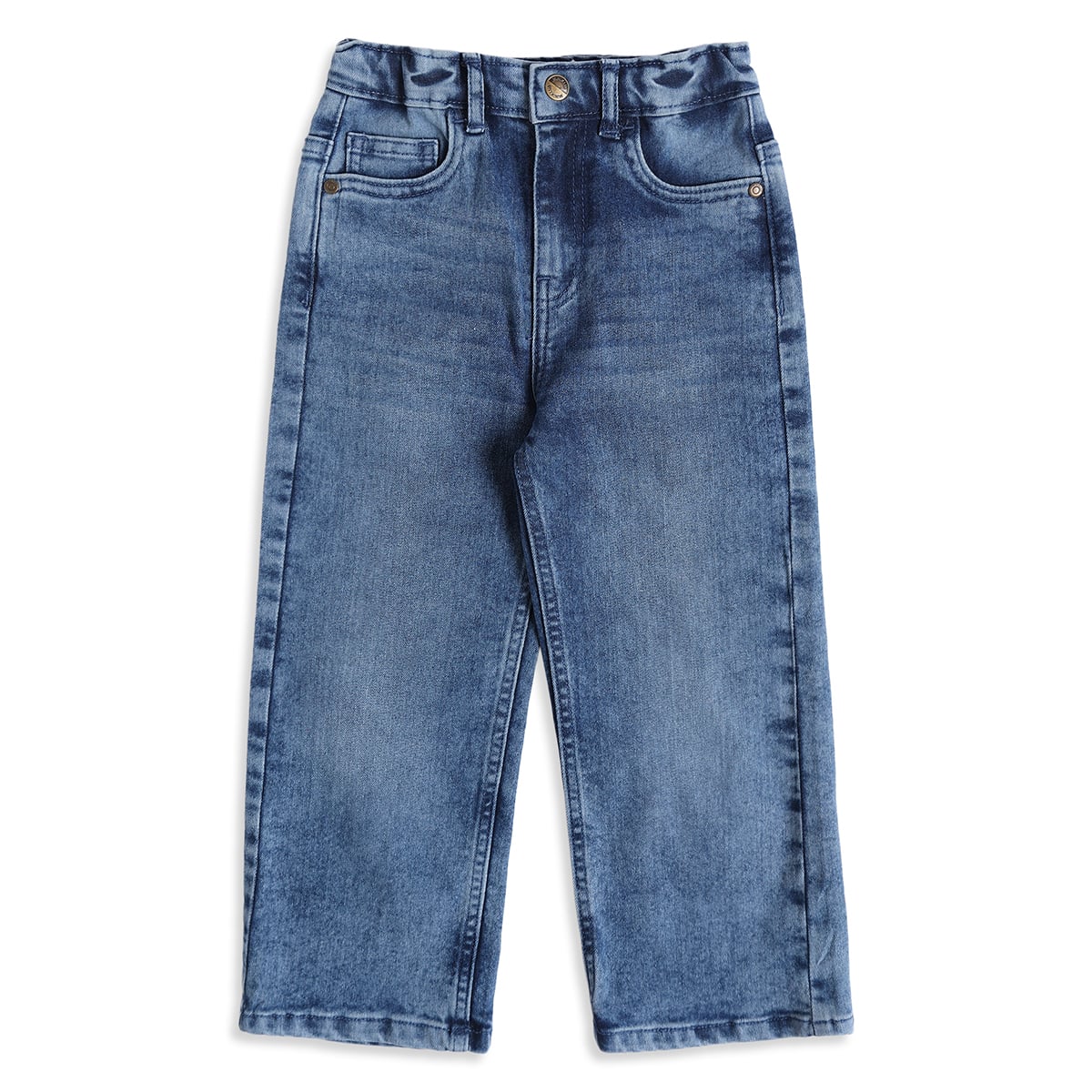 Baby Boys Blue Cotton Blend Washed Denim Pant Regular Fit Casual Wear