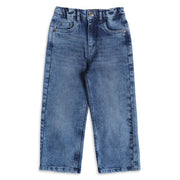 Baby Boys Blue Cotton Blend Washed Denim Pant Regular Fit Casual Wear