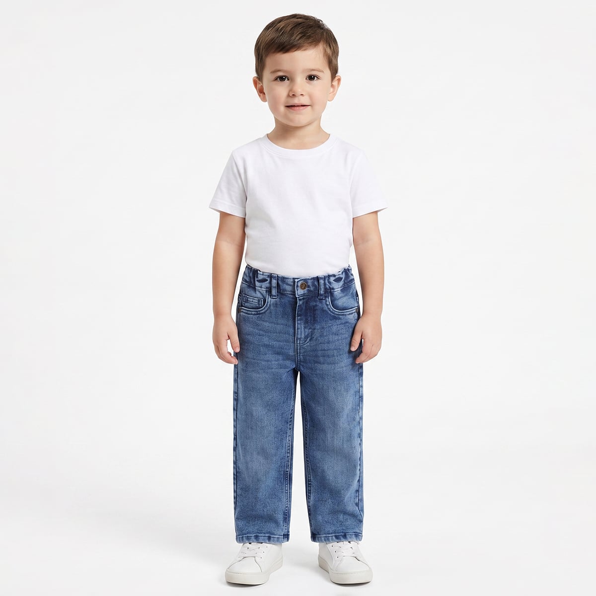 Baby Boys Blue Cotton Blend Washed Denim Pant Regular Fit Casual Wear