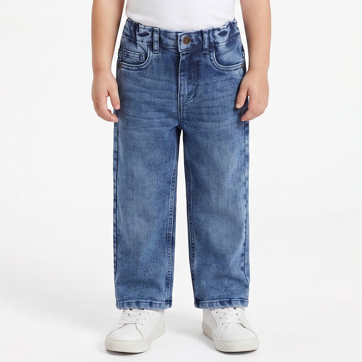 Baby Boys Blue Cotton Blend Washed Denim Pant Regular Fit Casual Wear
