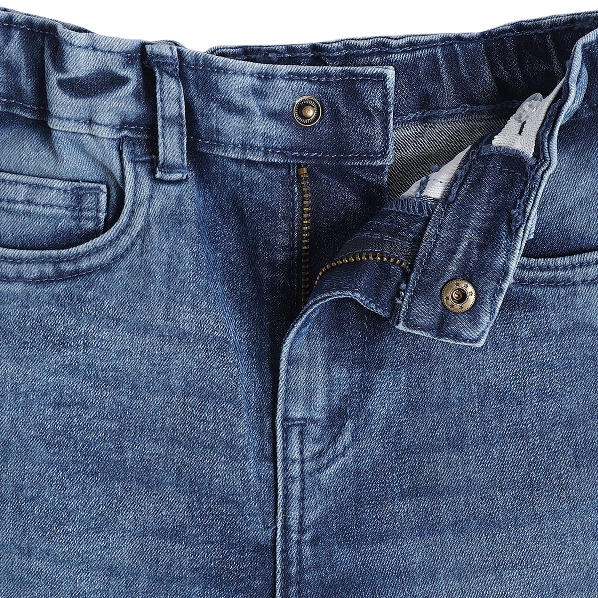 Baby Boys Blue Cotton Blend Washed Denim Pant Regular Fit Casual Wear