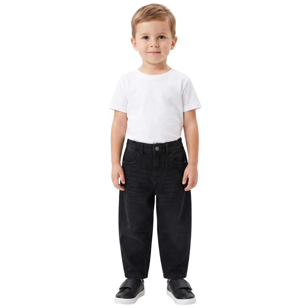 Baby Boys Black Cotton Blend Washed Denim Pant Regular Fit Casual Wear