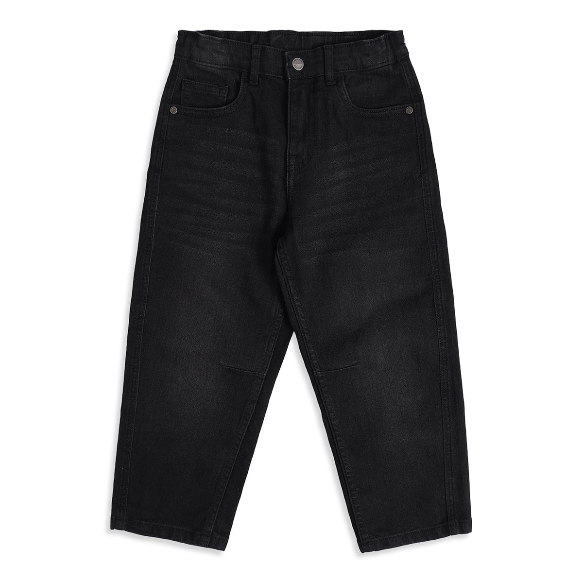 Baby Boys Black Cotton Blend Washed Denim Pant Regular Fit Casual Wear