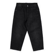 Baby Boys Black Cotton Blend Washed Denim Pant Regular Fit Casual Wear