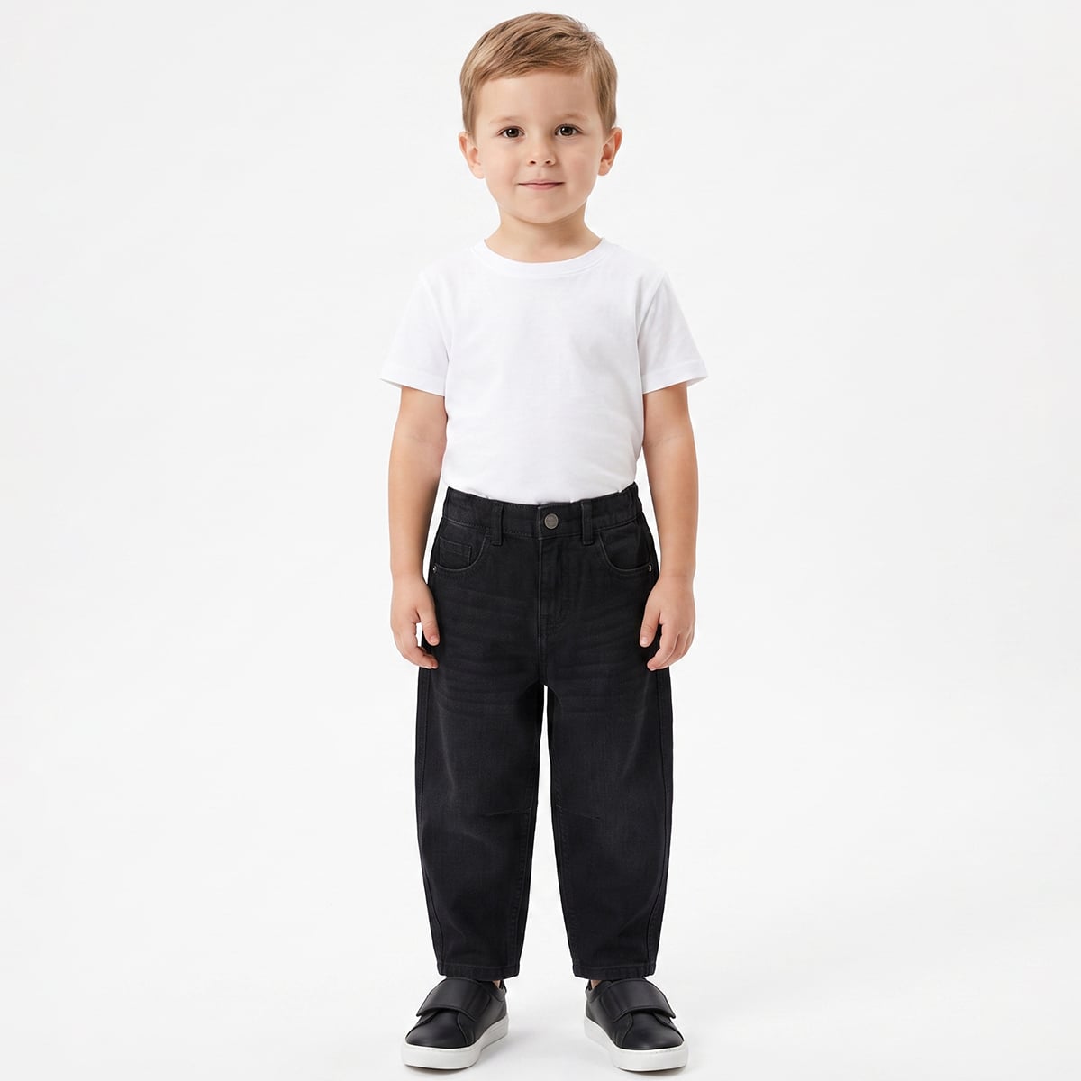 Baby Boys Black Cotton Blend Washed Denim Pant Regular Fit Casual Wear