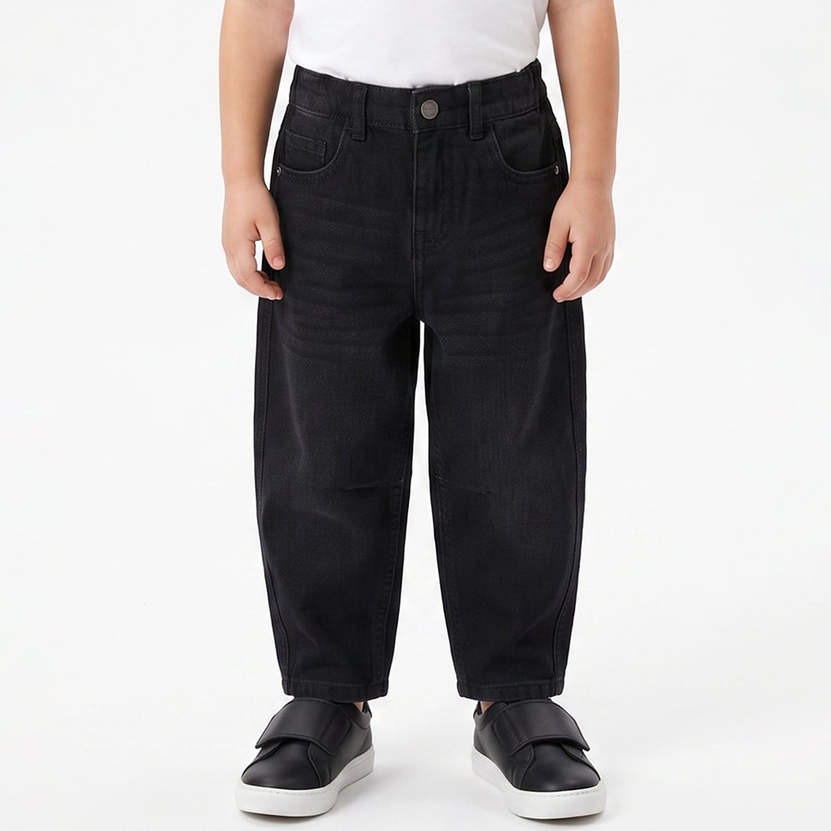 Baby Boys Black Cotton Blend Washed Denim Pant Regular Fit Casual Wear