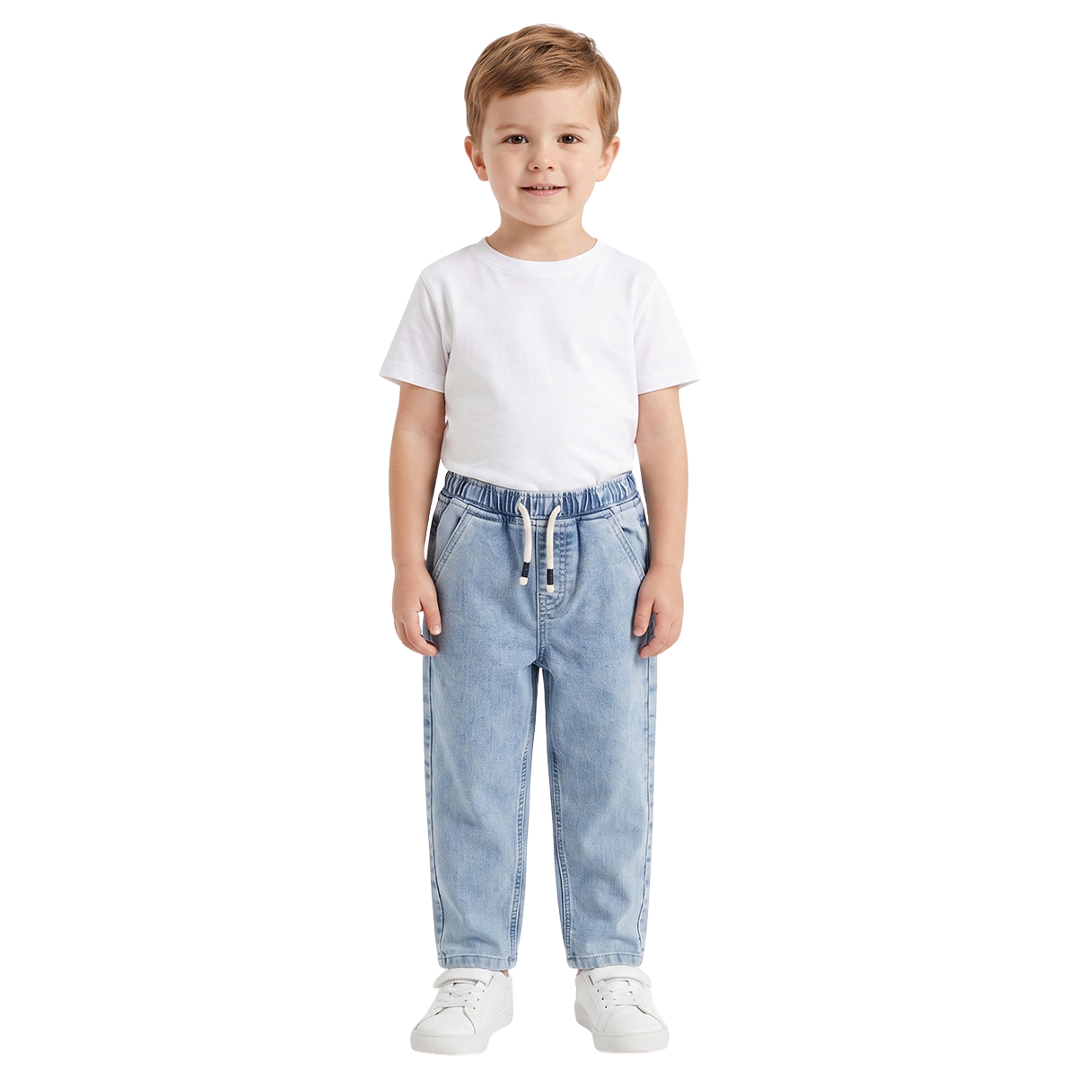 Baby Boys Light Blue Cotton Blend Washed Denim Pant Regular Fit