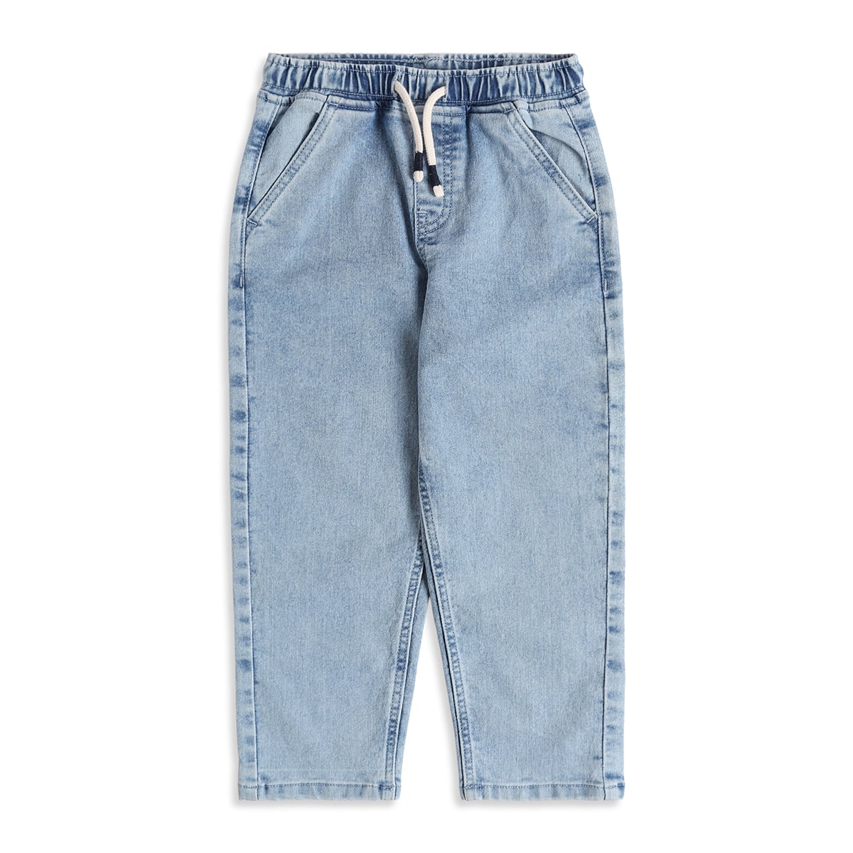 Baby Boys Light Blue Cotton Blend Washed Denim Pant Regular Fit Casual Wear