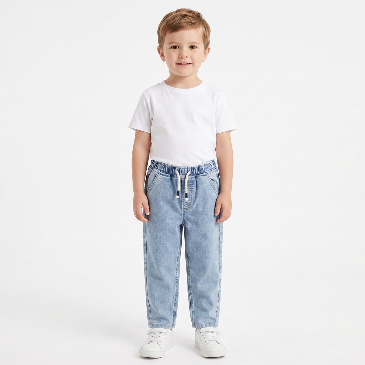 Baby Boys Light Blue Cotton Blend Washed Denim Pant Regular Fit Casual Wear