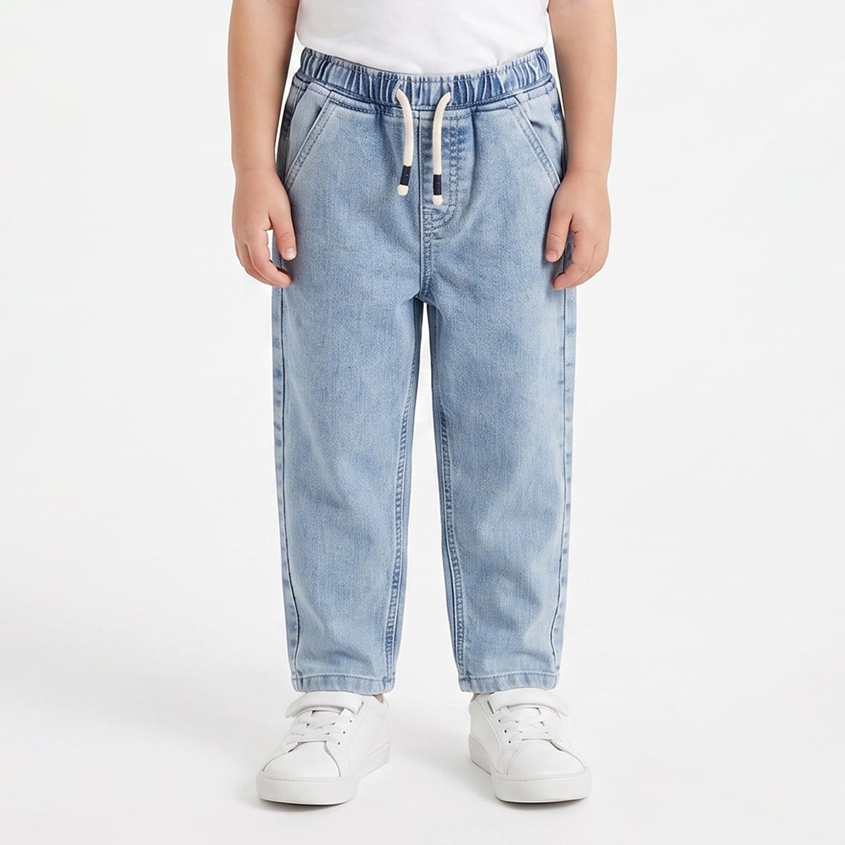 Baby Boys Light Blue Cotton Blend Washed Denim Pant Regular Fit Casual Wear