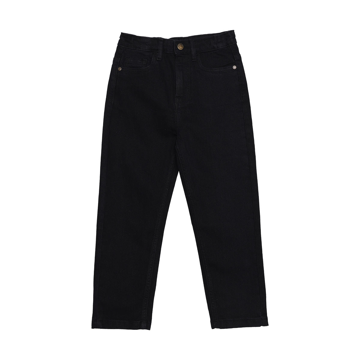 Boys Black Cotton Blend Denim Pants Regular Fit Casual Kids Bottoms