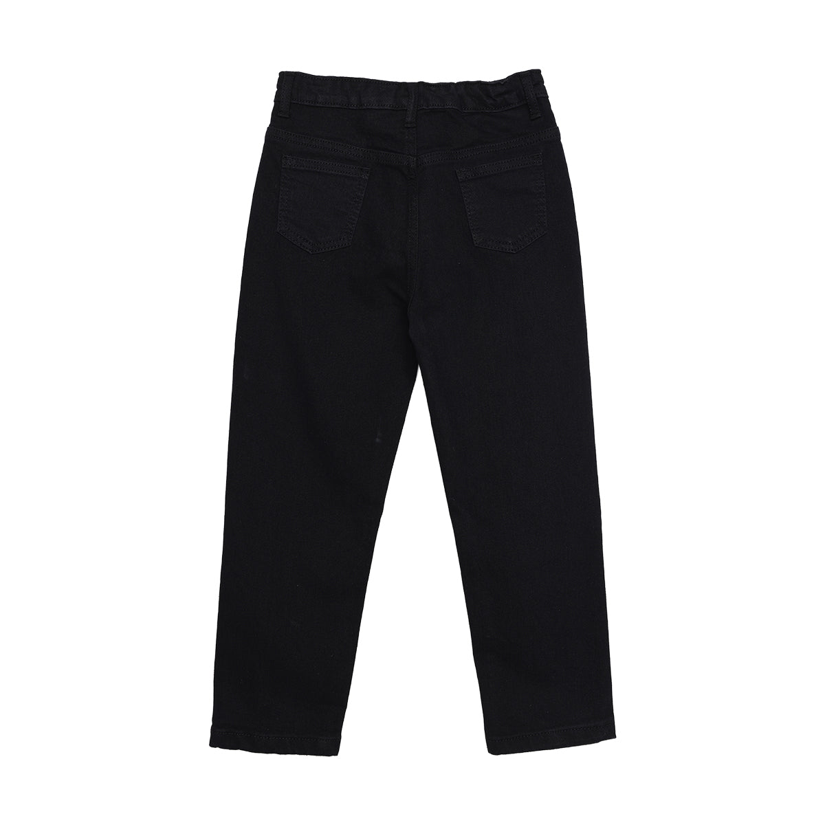Boys Black Cotton Blend Denim Pants Regular Fit Casual Kids Bottoms
