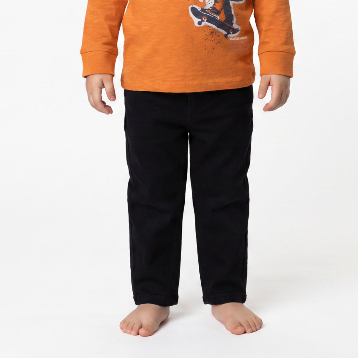 Boys Black Cotton Blend Denim Pants Regular Fit Casual Kids Bottoms