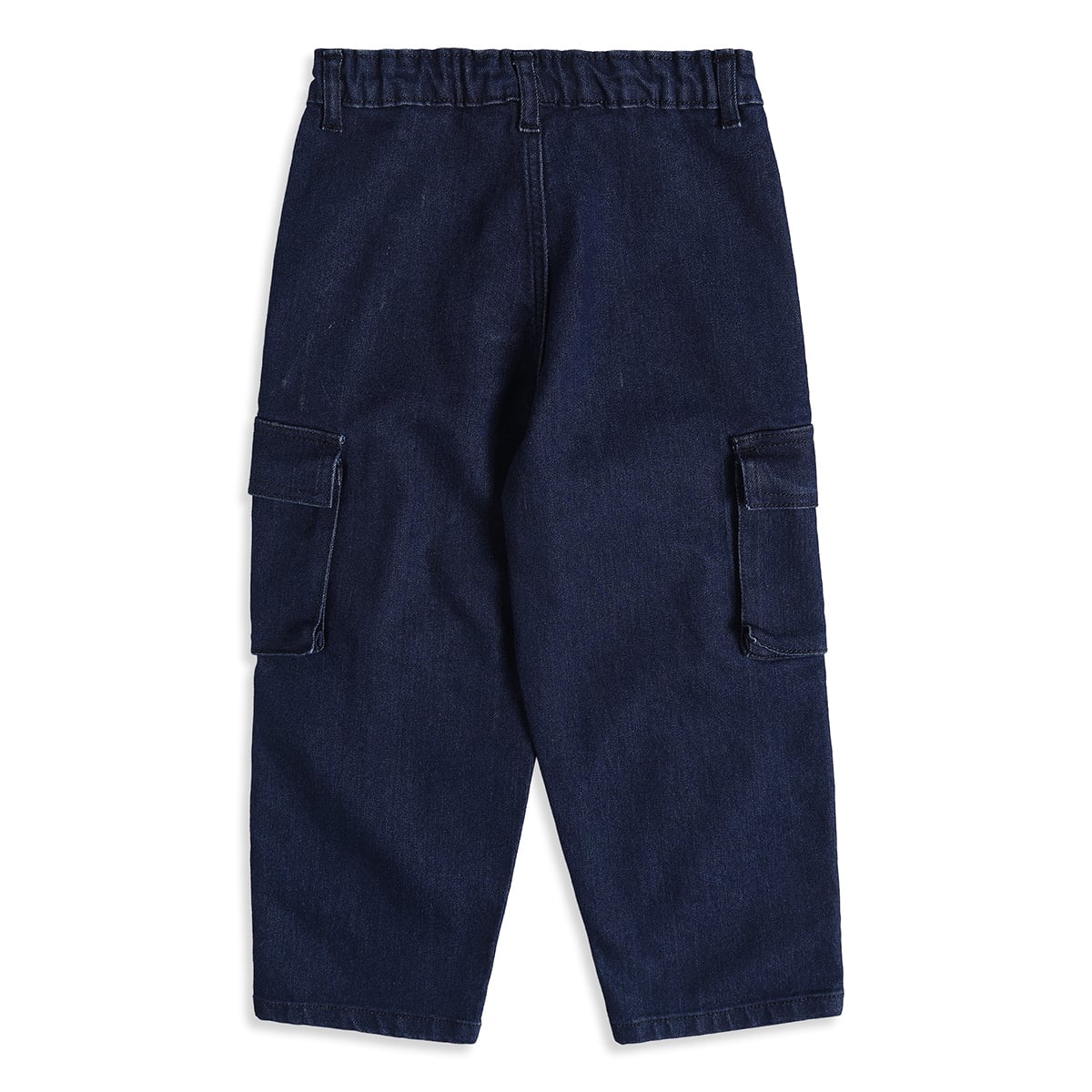 Baby Boys Dark Blue Cotton Blend Solid Denim Cargo Pant Regular Fit Casual Wear