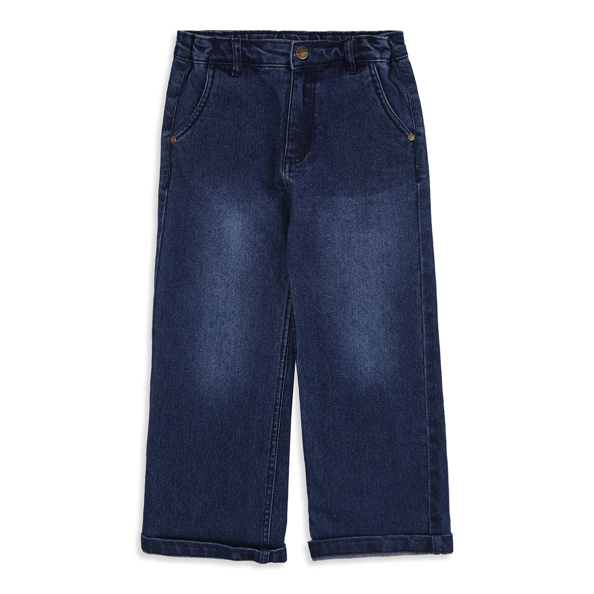 Boys Dark Blue Cotton Blend Washed Denim Jeans Regular Fit Casual Wear