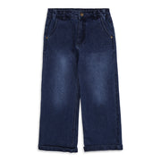 Boys Dark Blue Cotton Blend Washed Denim Jeans Regular Fit Casual Wear