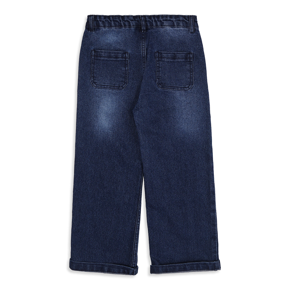 Boys Dark Blue Cotton Blend Washed Denim Jeans Regular Fit Casual Wear