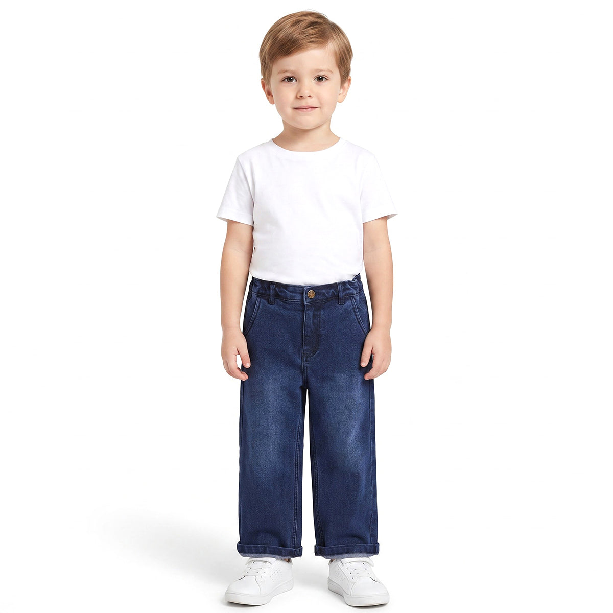 Boys Dark Blue Cotton Blend Washed Denim Jeans Regular Fit Casual Wear