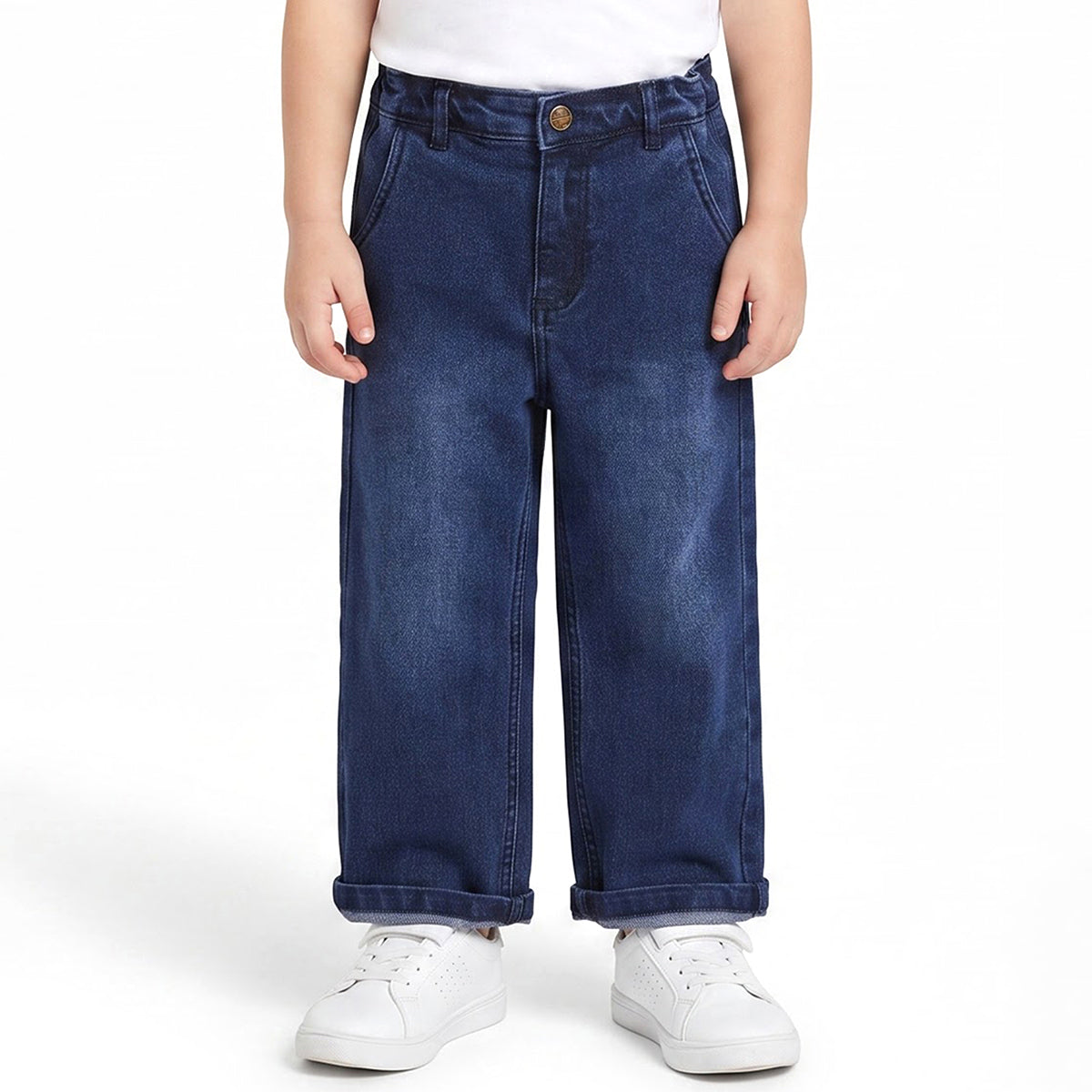 Boys Dark Blue Cotton Blend Washed Denim Jeans Regular Fit Casual Wear