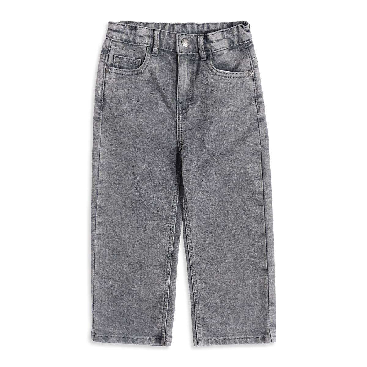 Baby Boys Grey Cotton Blend Washed Denim Pants Regular Fit Casual Wear