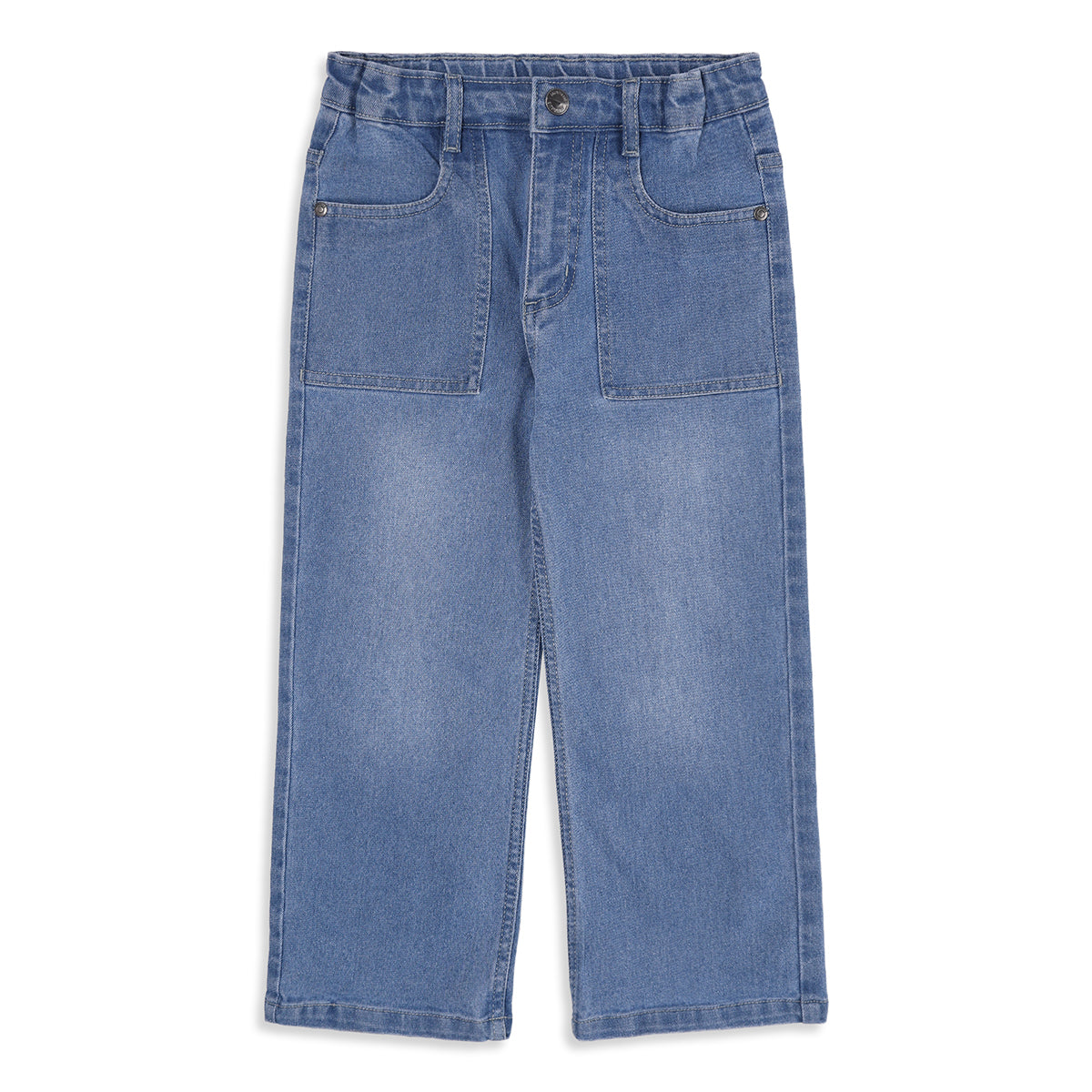 Boys Light Blue Cotton Blend Wide Leg Denim Pant Relaxed Fit