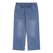 Boys Light Blue Cotton Blend Wide Leg Denim Pant Relaxed Fit