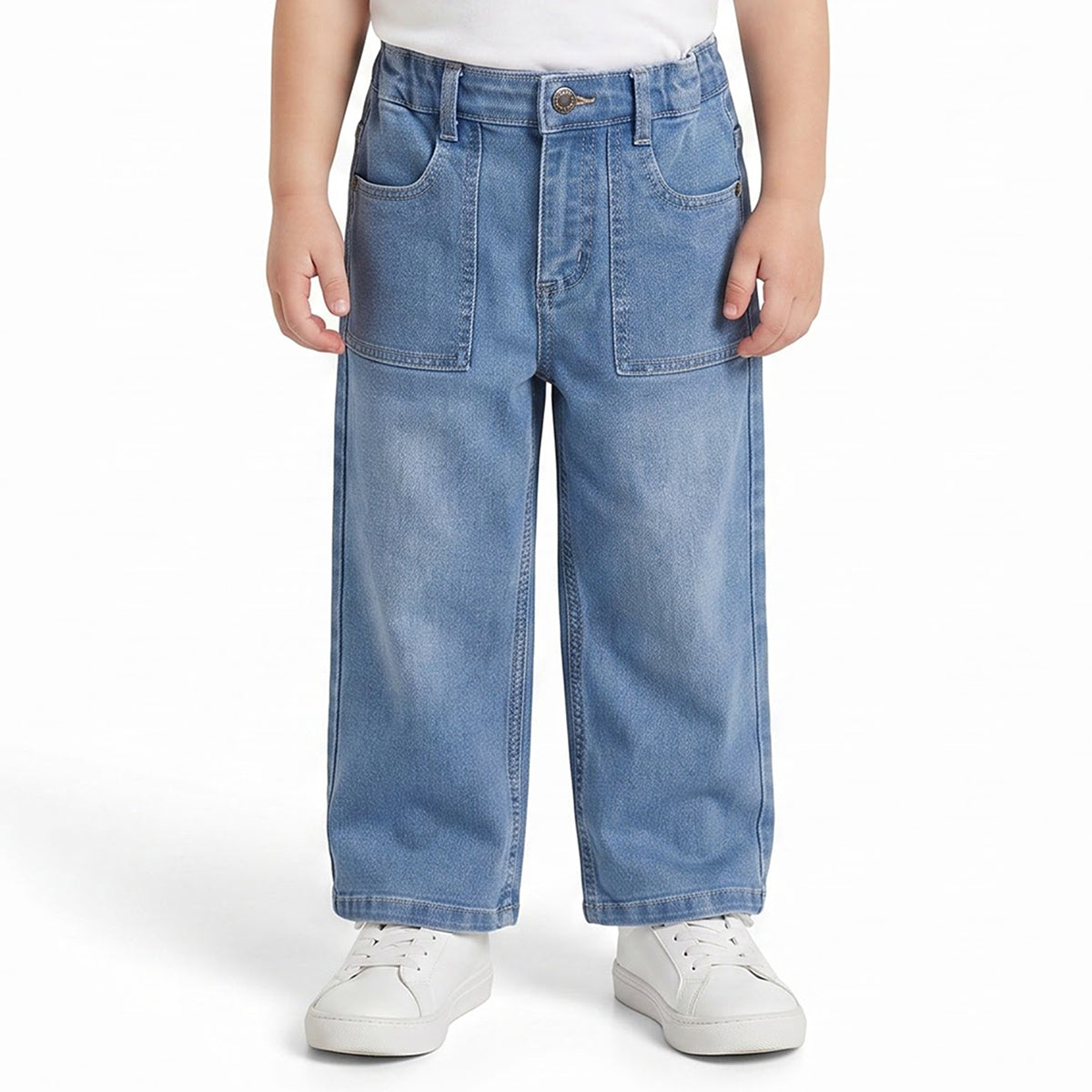 Boys Light Blue Cotton Blend Wide Leg Denim Pant Relaxed Fit
