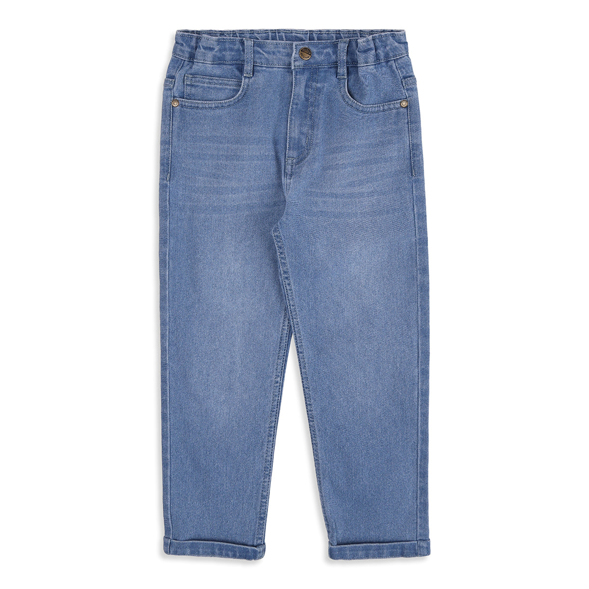 Boys Light Blue Cotton Blend Washed Denim Pant Regular Fit Casual Wear