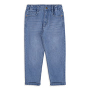 Boys Light Blue Cotton Blend Washed Denim Pant Regular Fit Casual Wear