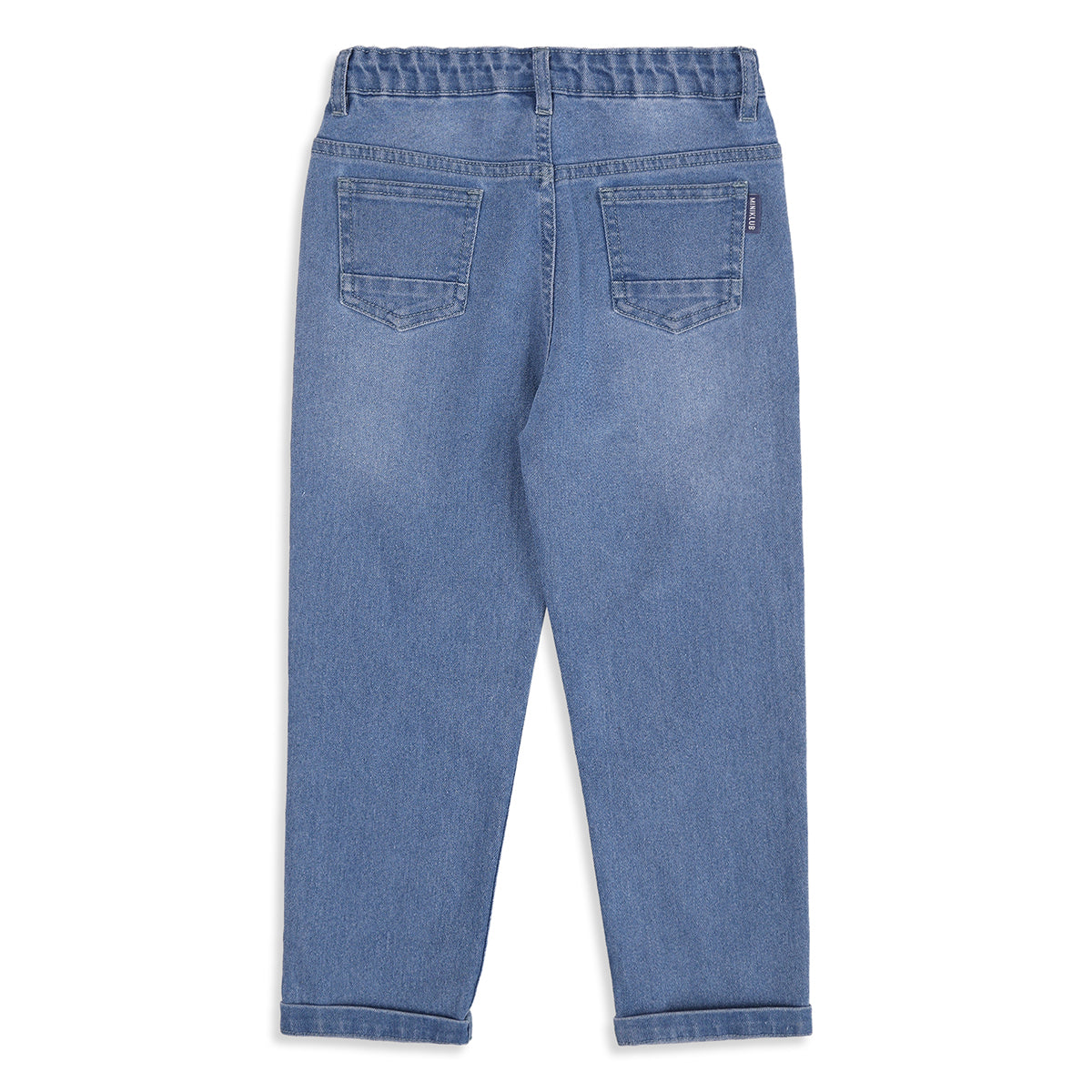 Boys Light Blue Cotton Blend Washed Denim Pant Regular Fit Casual Wear