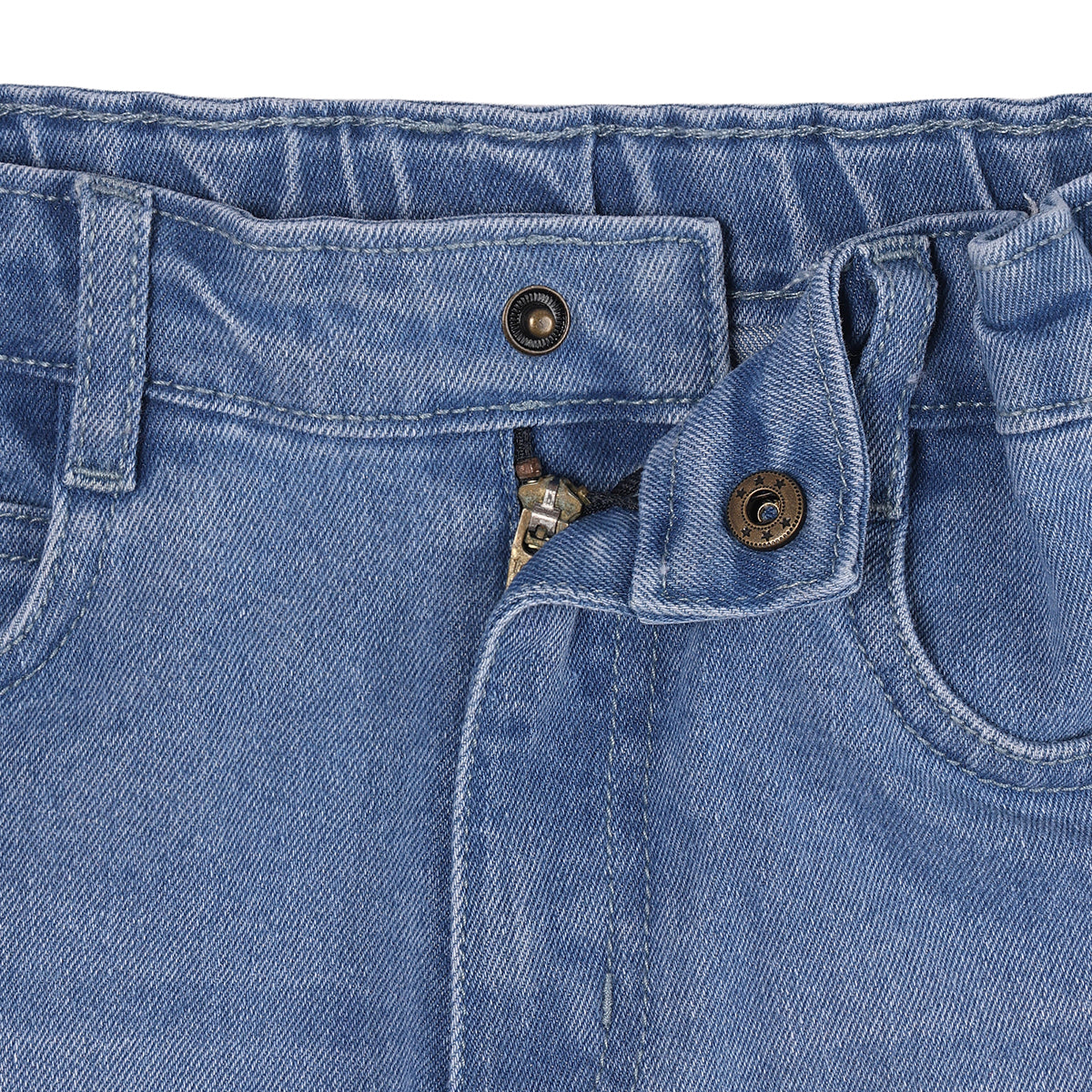 Boys Light Blue Cotton Blend Washed Denim Pant Regular Fit Casual Wear