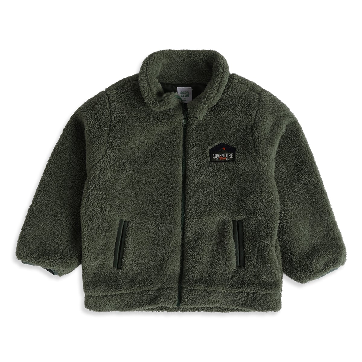 Boys Olive Green Polyester Fleece Jacket Regular Winter Wear