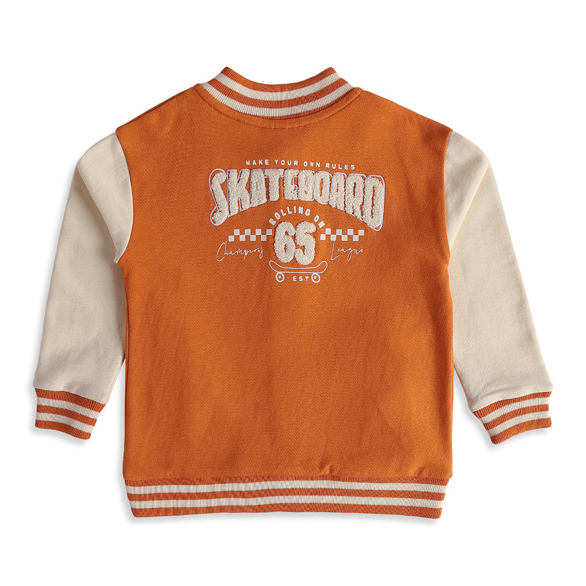 Boys Rust and Cream Varsity Jacket with Skateboard Detail Casual Wear