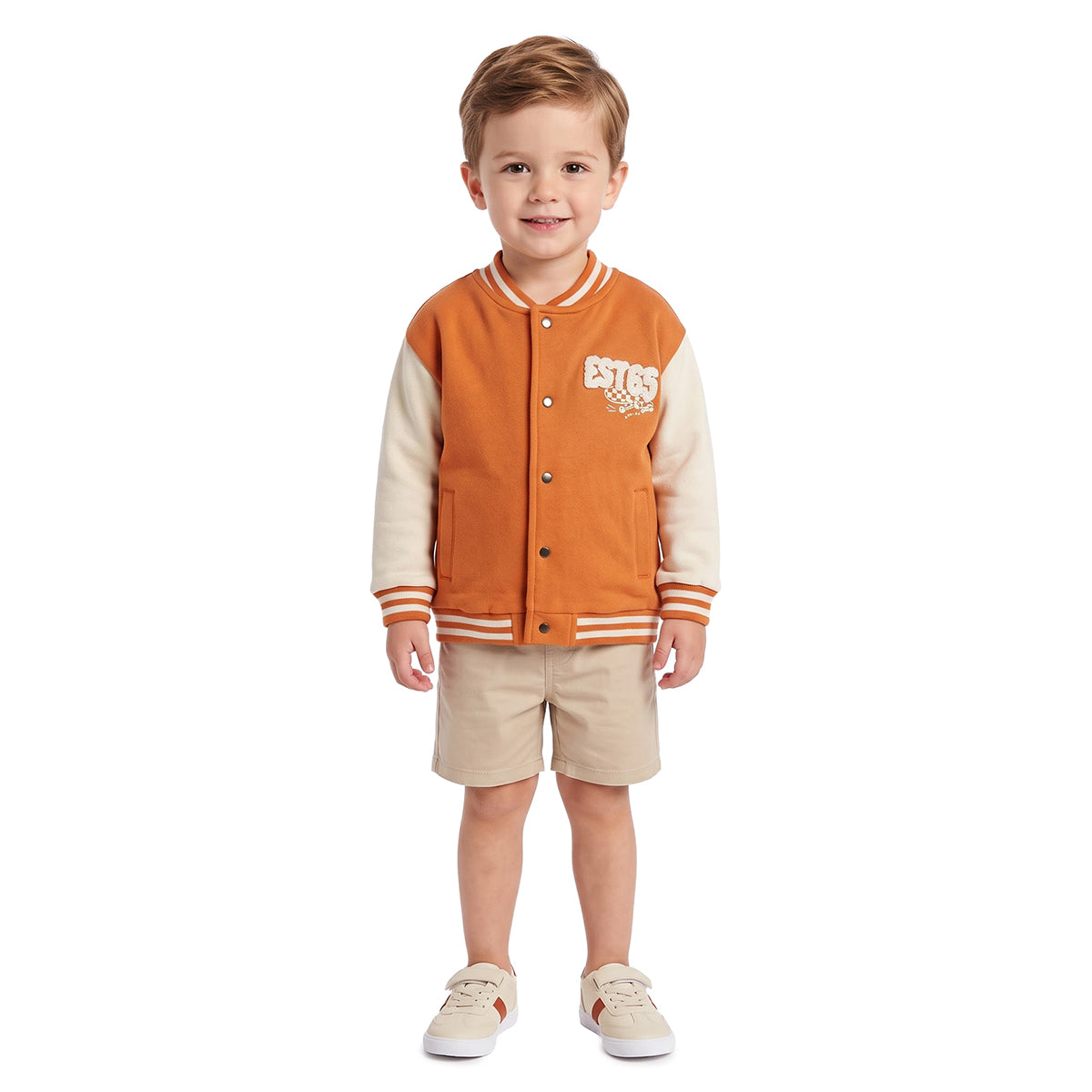 Boys Rust and Cream Varsity Jacket with Skateboard Detail Casual Wear