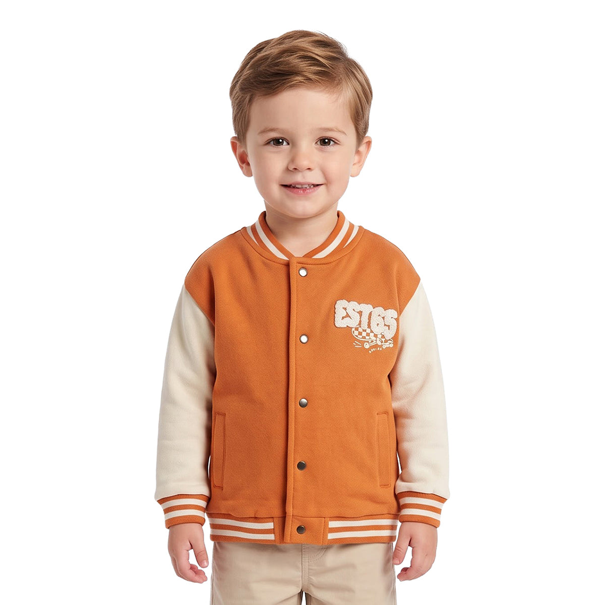 Boys Rust and Cream Varsity Jacket with Skateboard Detail Casual Wear