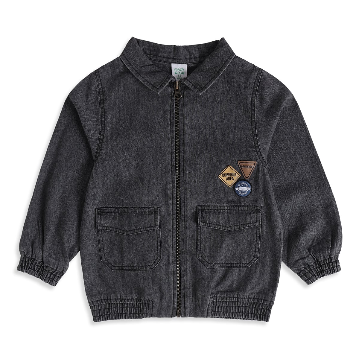 Boys Black Cotton Denim Jacket Regular Fit Casual Wear
