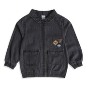 Boys Black Cotton Denim Jacket Regular Fit Casual Wear