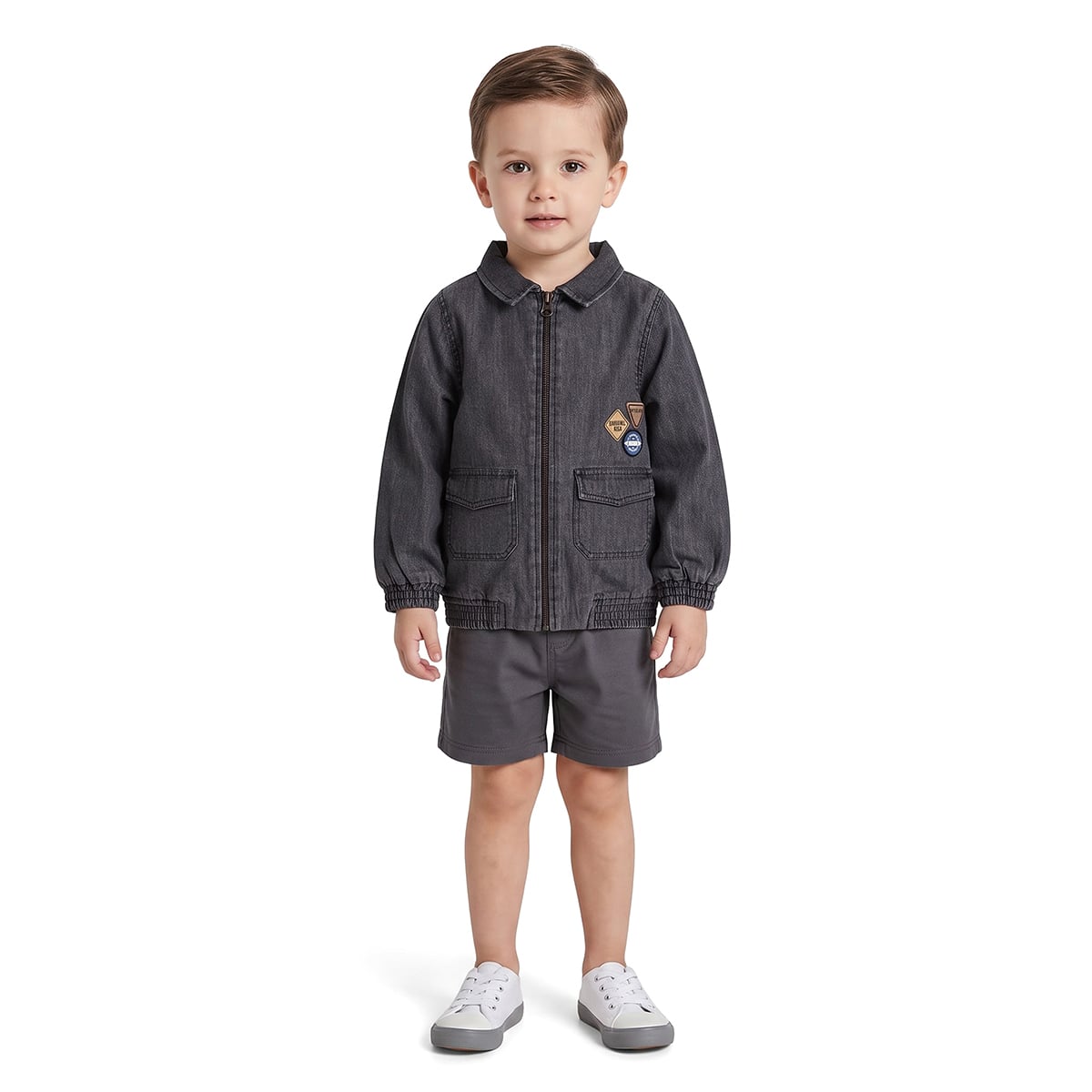 Boys Black Cotton Denim Jacket Regular Fit Casual Wear