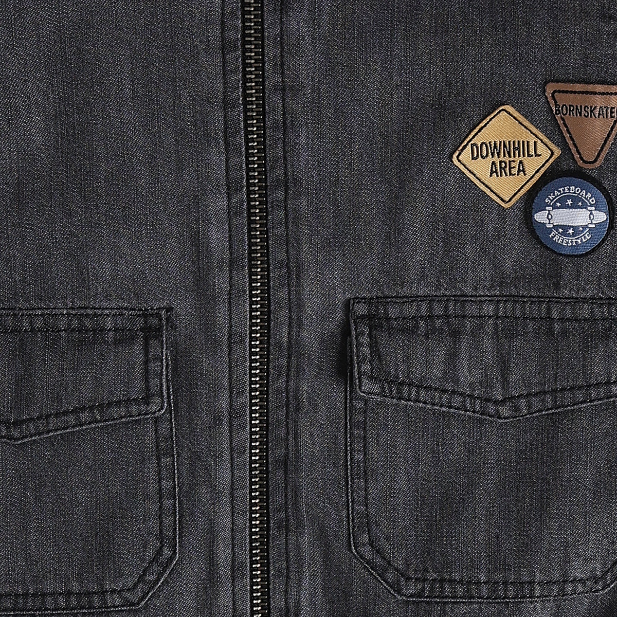 Boys Black Cotton Denim Jacket Regular Fit Casual Wear