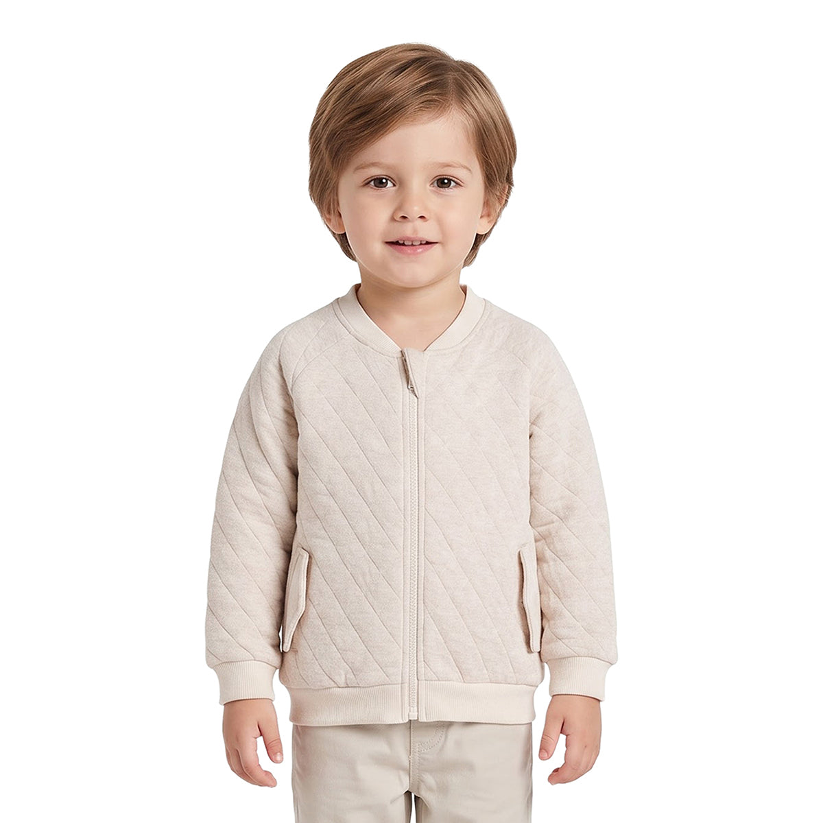 Boys Beige Cotton Blend Quilted Jacket Regular Fit Winter Wear