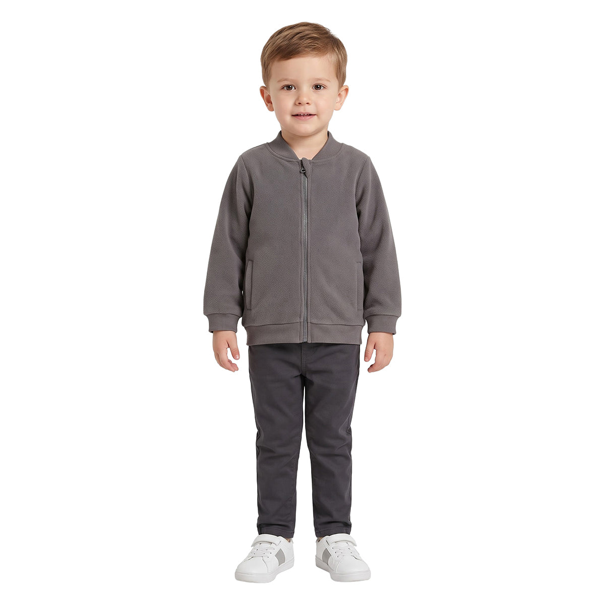 Boys Charcoal Cotton Blend Zip Jacket Regular Fit Winter Wear