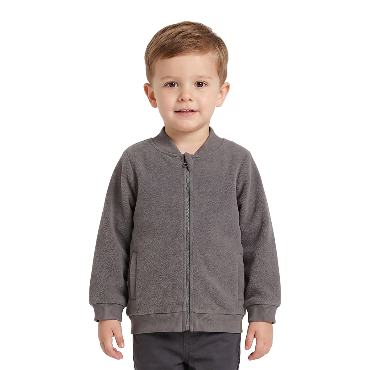 Boys Charcoal Cotton Blend Zip Jacket Regular Fit Winter Wear