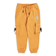 Baby Boys Mustard Cotton Blend Cargo Jogger Pants with Badge Detail Regular Fit Casual Wear