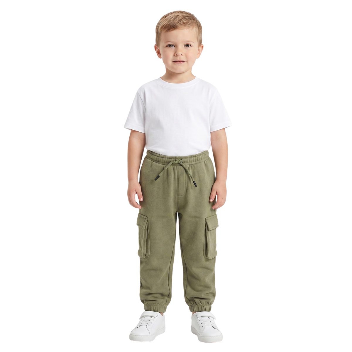Baby Boys Olive Green Cotton Blend Cargo Jogger Pants Regular Fit