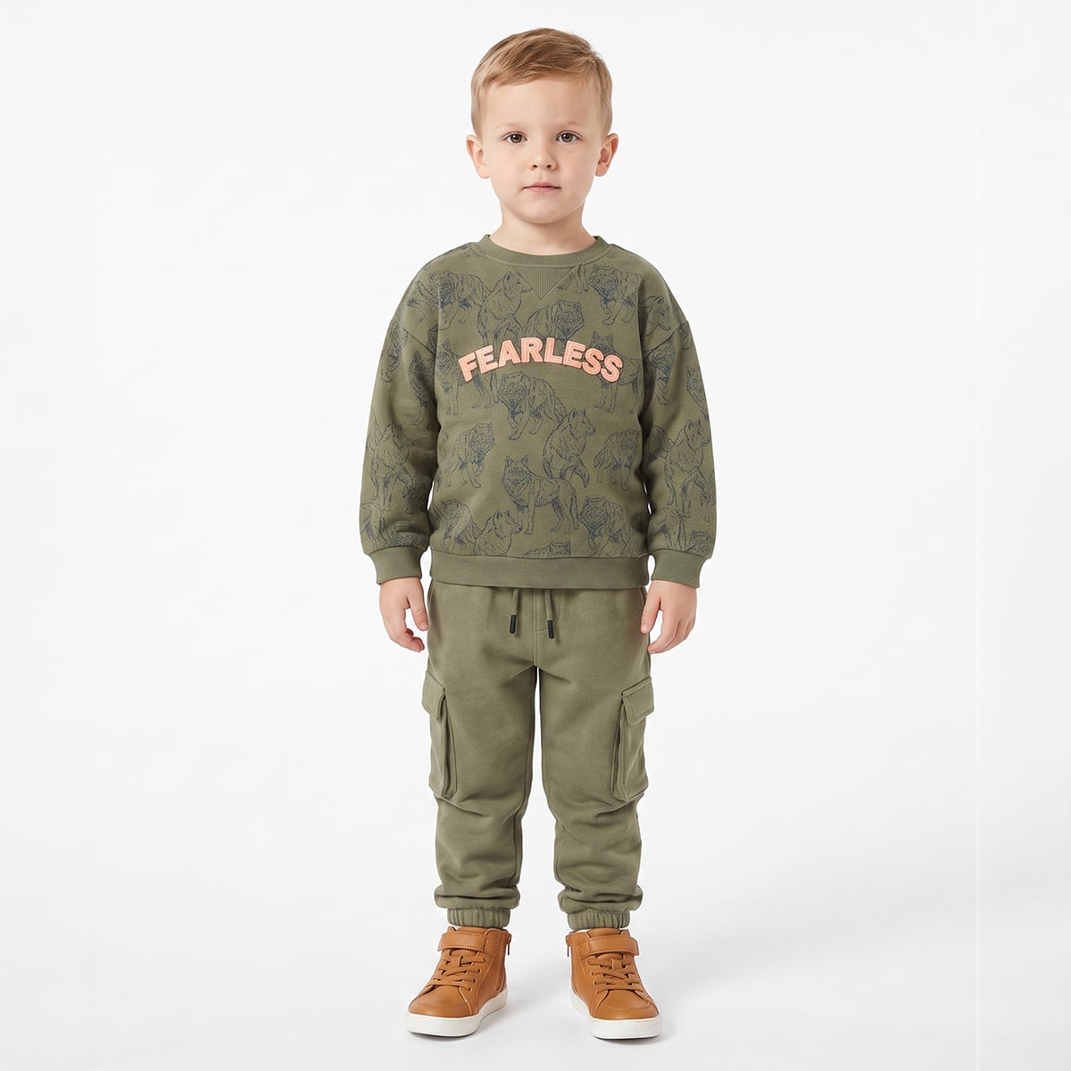 Baby Boys Olive Green Cotton Blend Cargo Jogger Pants Regular Fit Casual Wear
