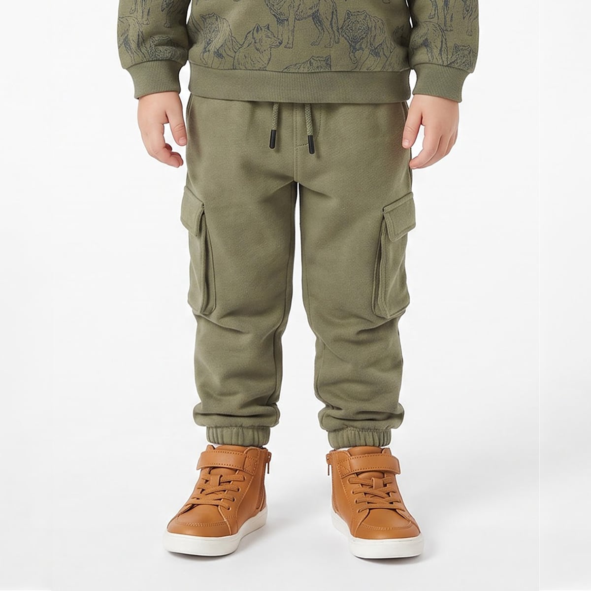 Baby Boys Olive Green Cotton Blend Cargo Jogger Pants Regular Fit Casual Wear