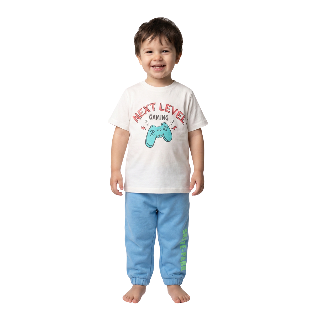 Boys Sky Blue Cotton Skate Print Jogger Pants Casual Kids Bottoms