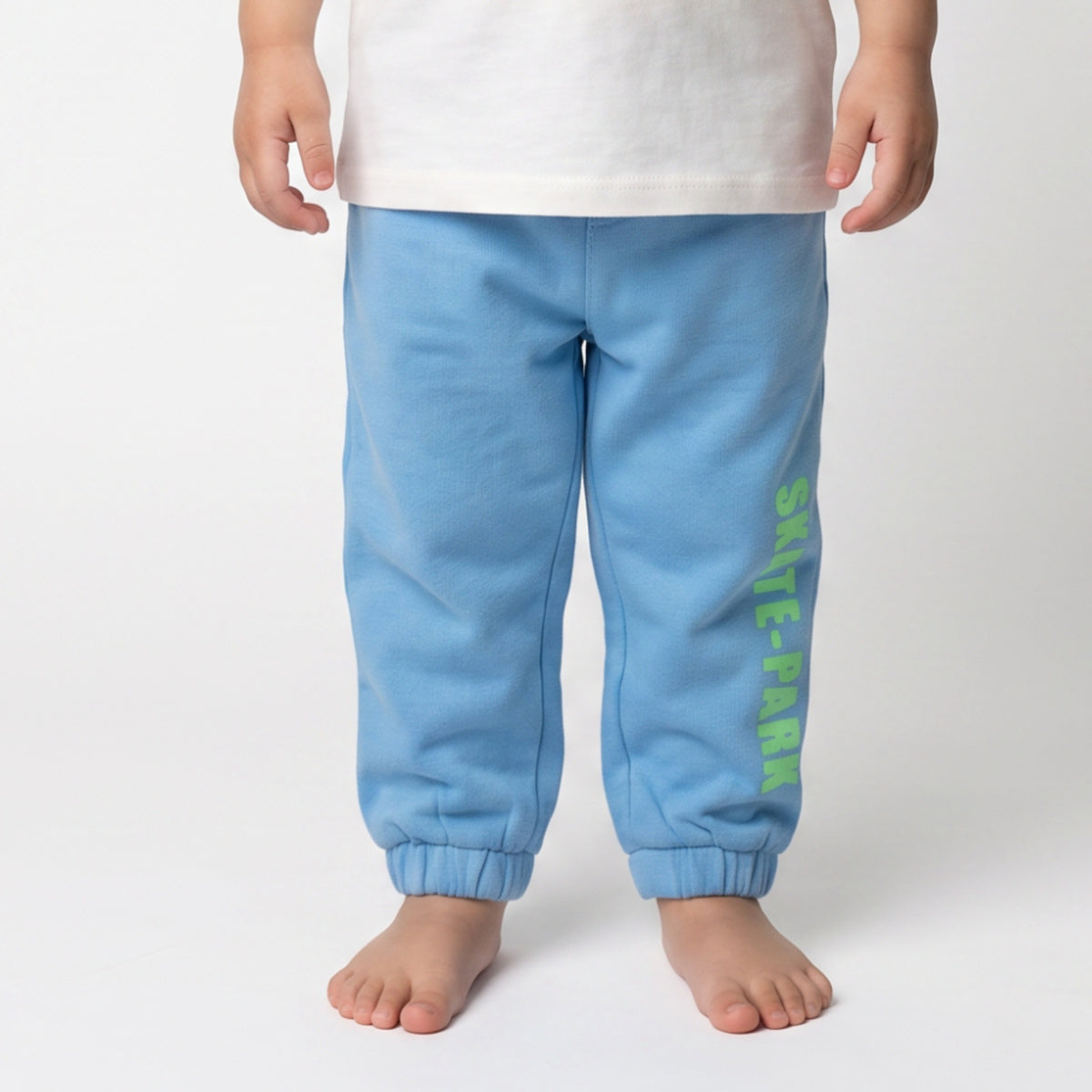Boys Sky Blue Cotton Skate Print Jogger Pants Regular Fit Casual Kids Bottoms