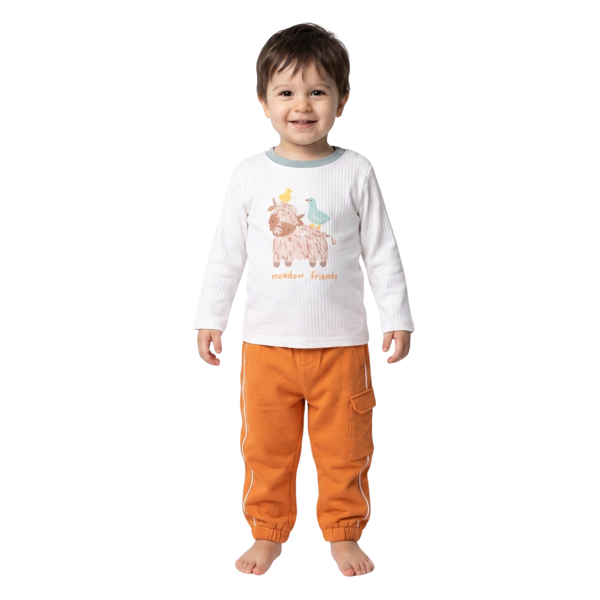 Boys Orange Cotton Cargo Jogger Pants Regular Fit Casual Kids Bottoms